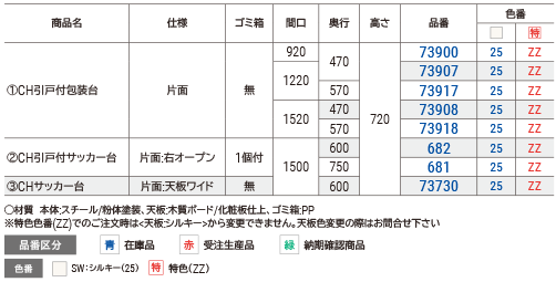 下部引戸付片面　サッカー台　CH